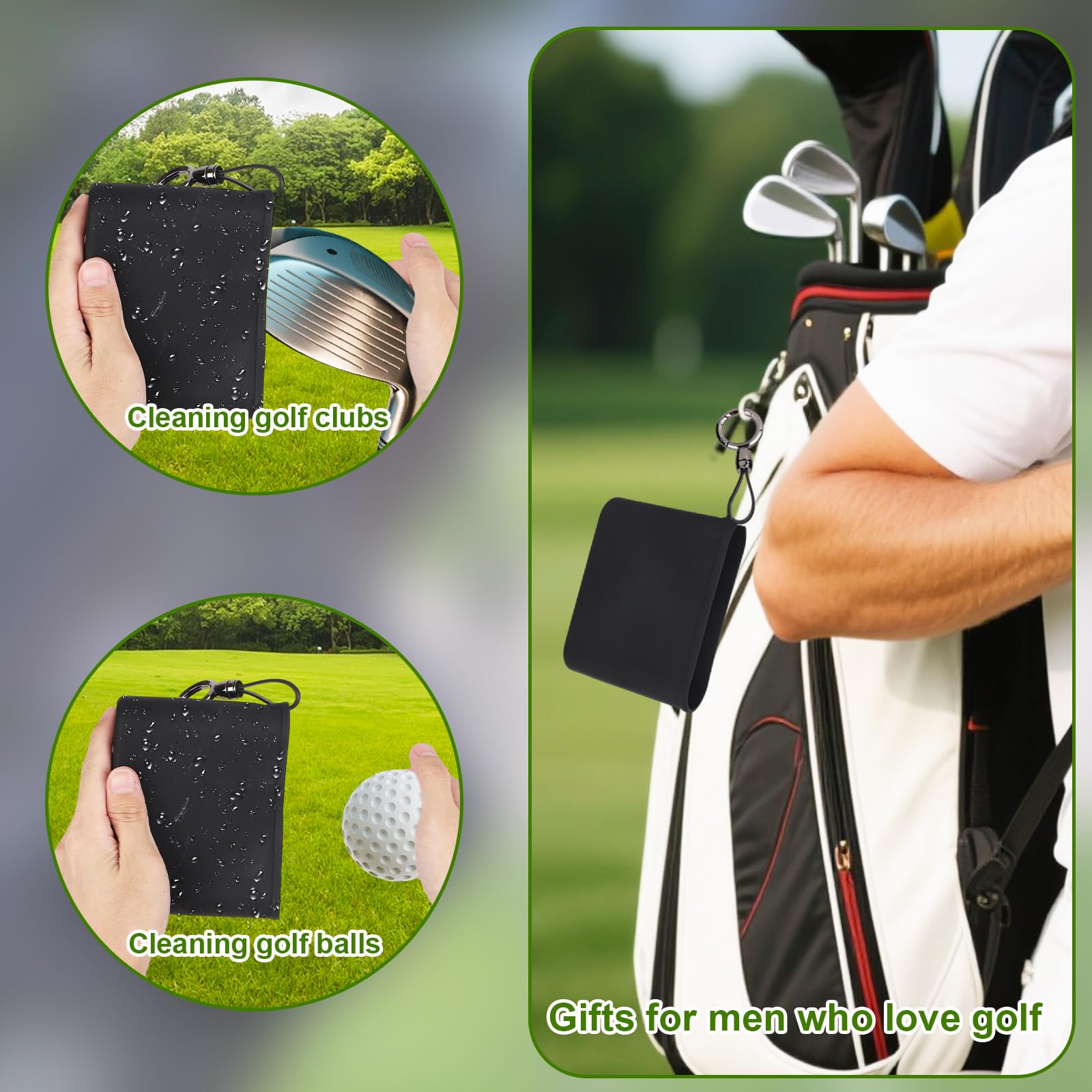 Penitue Sac de Nettoyage pour Clubs et Balles Golf, Silicone Pochette de Nettoyage Balles Golf Nettoie Les Rainures Étanche Lave-Balles Golfs & Clip Détachable Accessoires Sac Cadeaux pour Golfeurs