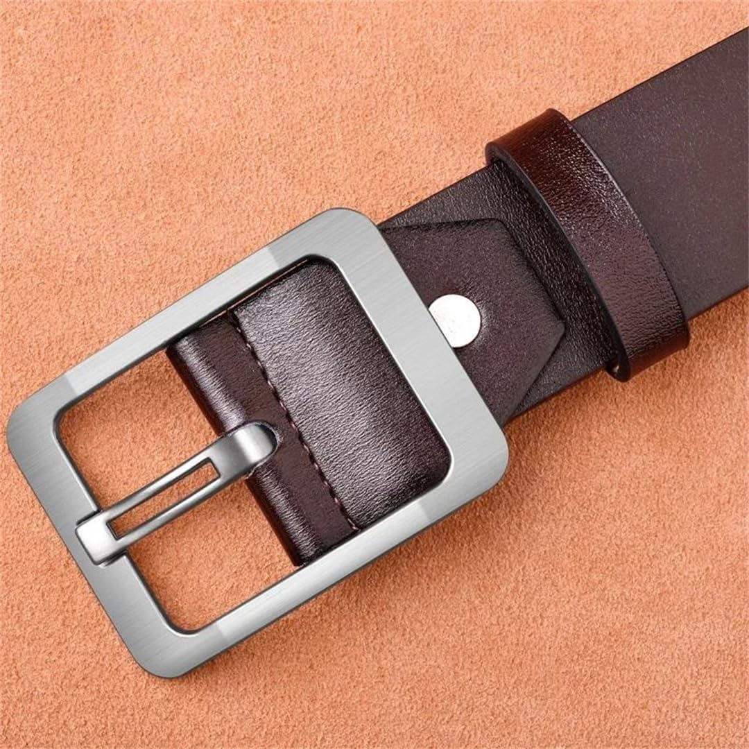 Yeuyyben Cinturón de cuero vacuno para hombre con hebilla de alfiler, estilo vintage, estilo casual, para negocios
