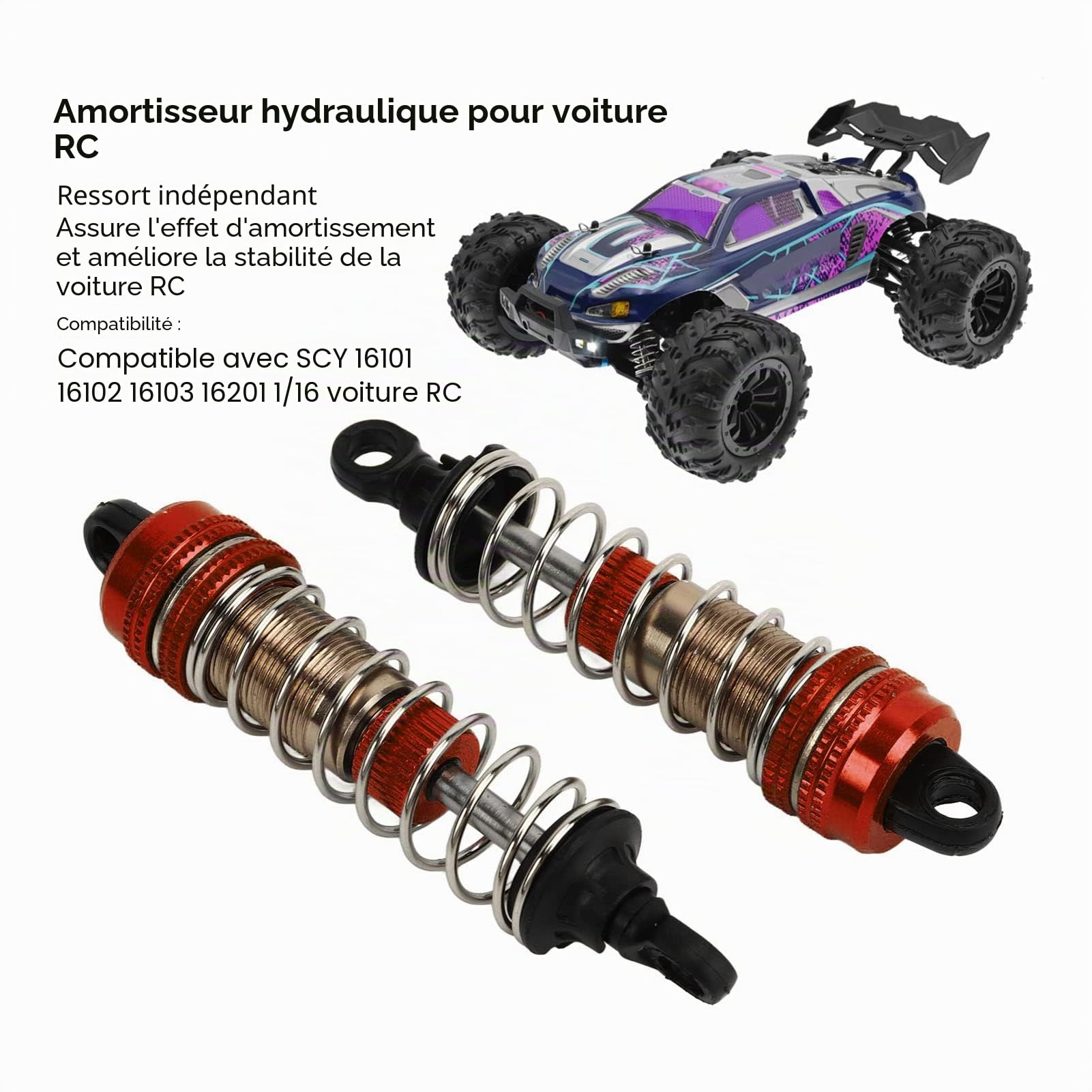Generic Ensemble D'amortisseurs de Jambes de Force de Voiture RC en Alliage Métallique avec Ressorts de Rechange pour CC01, Pièce de Mise à Niveau pour Modèle télécommandé, Durable et Stable, Noir