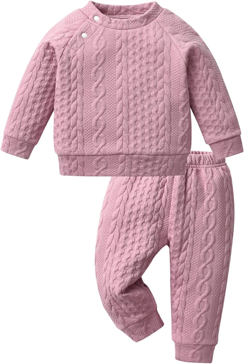 Rebey Toddler Infant Baby Boy Girl Clothes Unisex Solid Sweatsuit Long Sleeve Warm Pullover Tops Pants Set