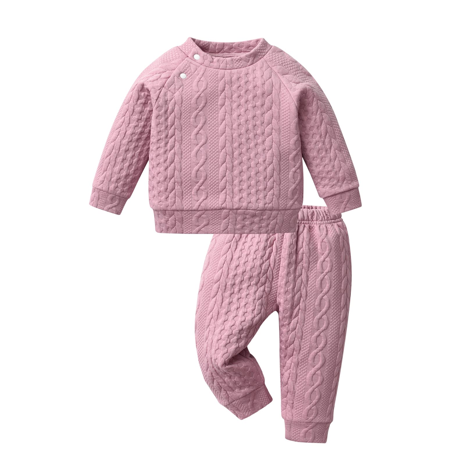 Rebey Toddler Infant Baby Boy Girl Clothes Unisex Solid Sweatsuit Long Sleeve Warm Pullover Tops Pants Set