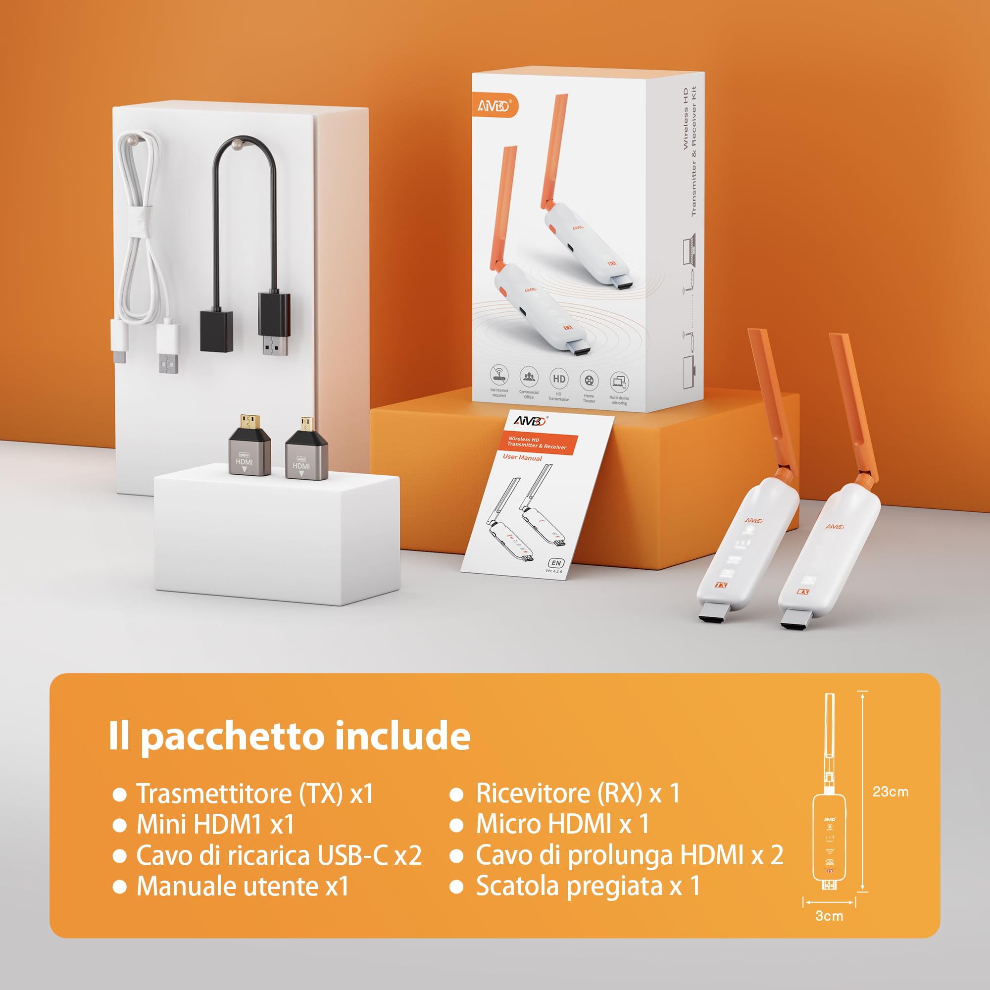 HDMI wireless, fino a 6 RX, 2025 Trasmettitore e Ricevitore HDMI Wireless 5G con Display LED, Plug and Play, 1080P a 60 Hz, 165ft/50m, per laptop/TV box/DSLR su TV/monitor/proiettore/telefono/tablet