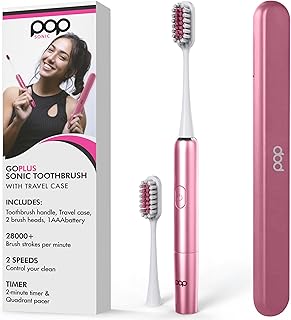 Pop Sonic Go Plus – Rosy Pink – Electric Toothbrush for Adults – 2 Speed – Bathroom Essentials & Travel Essentials – Dupont Nylon Bristles – 18000-24000 Strokes/Min w/AAA Battery – TSA Approved