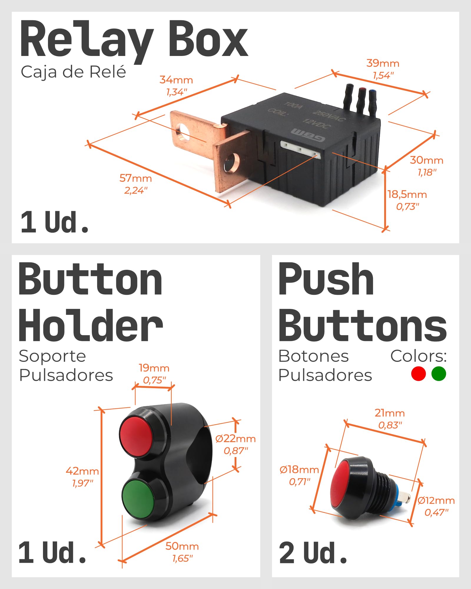 W89 Staccabatteria 12V 100A 0W – Interruttore Intelligente Plug & Play con Pulsanti su Supporto per Manubrio – Senza Consumo per Moto e Auto d’Epoca – Rosso