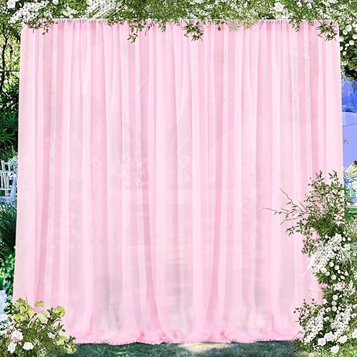 PARTISKY Cortina tipo telón de color rosa bebé para fiestas, tela transparente de gasa rosa, telón de fondo de arco de boda para fiesta de