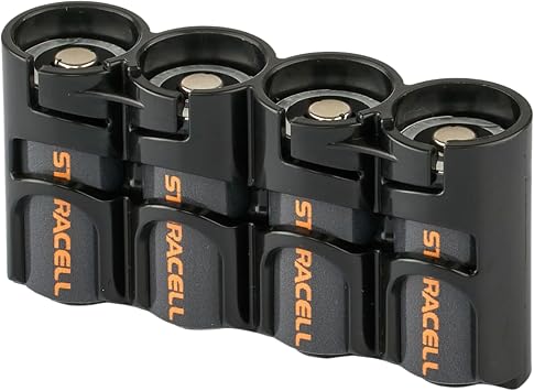 Storacell Slimline CR123 Battery Storage Caddy, Black, Holds 4 Batteries Not Included