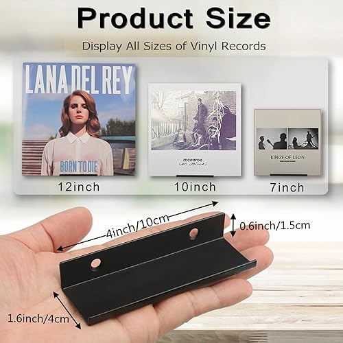 Miniatura 5 de BiJun Soporte de pared de vinilo, 10 unidades, soporte de vinilo de metal negro, estante de exhibición de pared para álbumes, LP, minimalista, juego