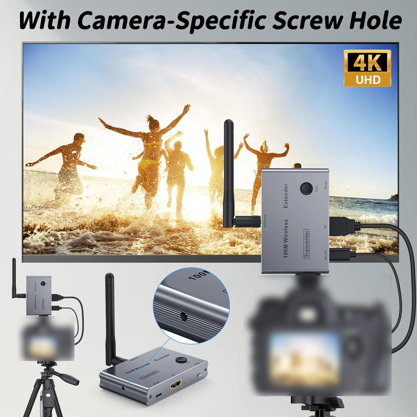 Denash Ricevitore Trasmettitore Wireless 4K, Altoparlante Home Theater, Basso Ritardo per un Posizionamento Flessibile e Prestazioni Affidabili per Spazi di Grandi Dimensioni o