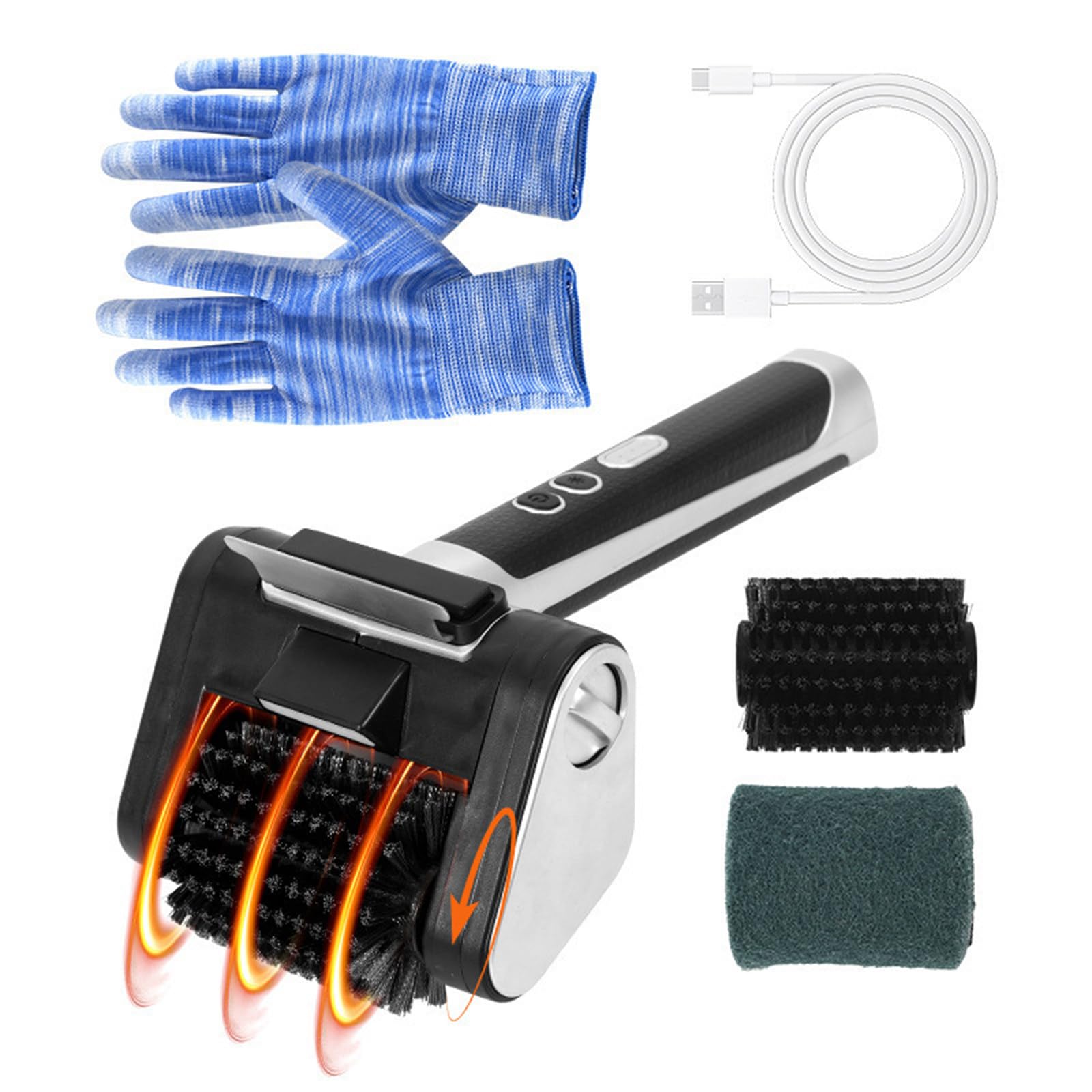 Spazzola Elettrica per Barbecue, Pulitore Cordless con Testina A Spazzola Rotante Sostituibile in Tessuto, Strumento di Pulizia Robusto con Luce LED, per Barbecue da Interno Ed Esterno