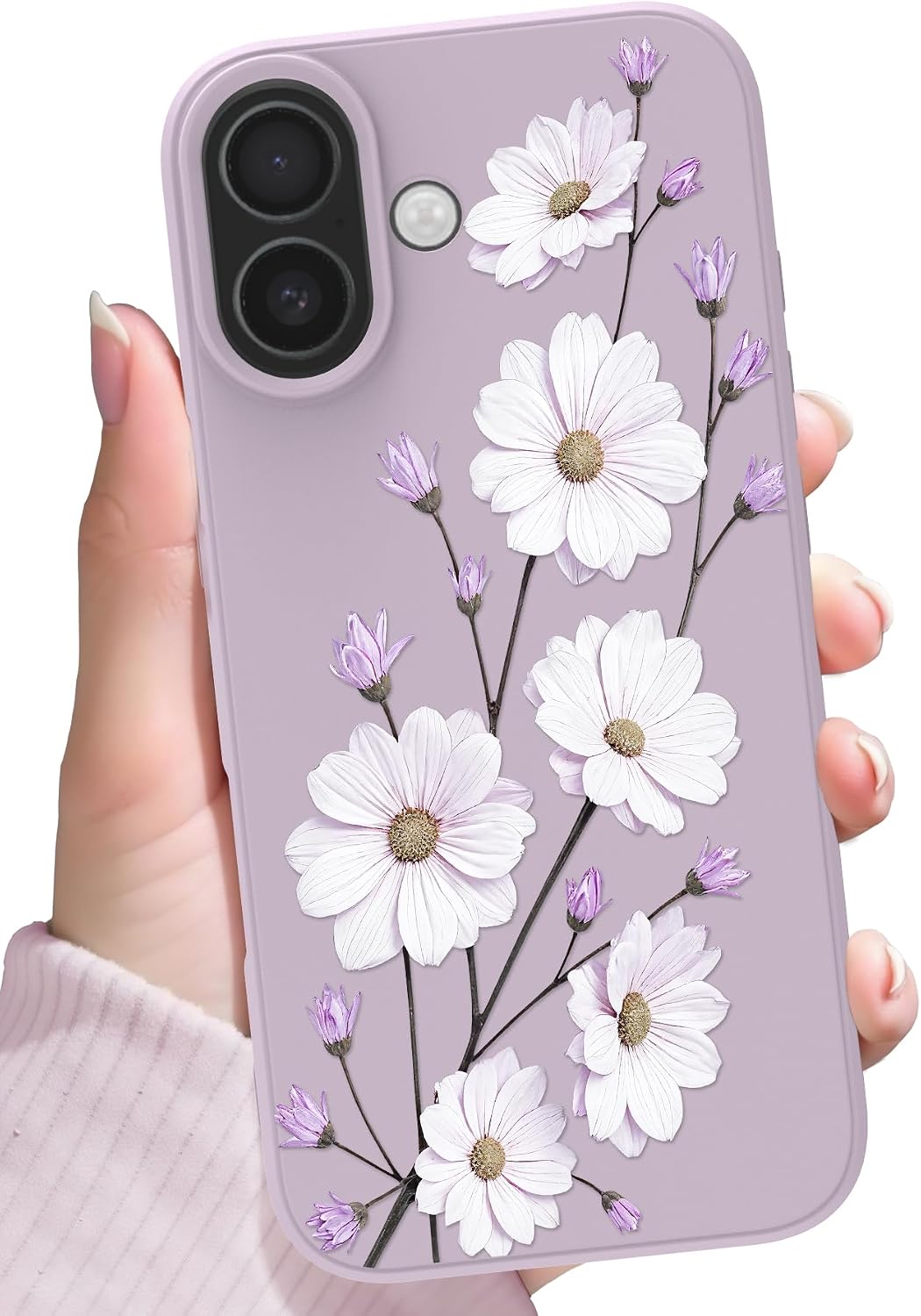 for iPhone 17 Case,Floral Pattern Design for Women Girls,Compatible with MagSafe,Soft Slim Cute Magnetic Flowers Silicone Phone Cover with Anti-Scratch Microfiber Lining,White Flower