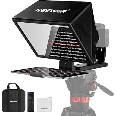 NEEWER Basics X12B Aluminum Alloy Teleprompter 12" for iPad Tablet DSLR Camera, Bluetooth, No Assembly, Remote & App Control, Compatible with iOS Android, Black, for Streaming