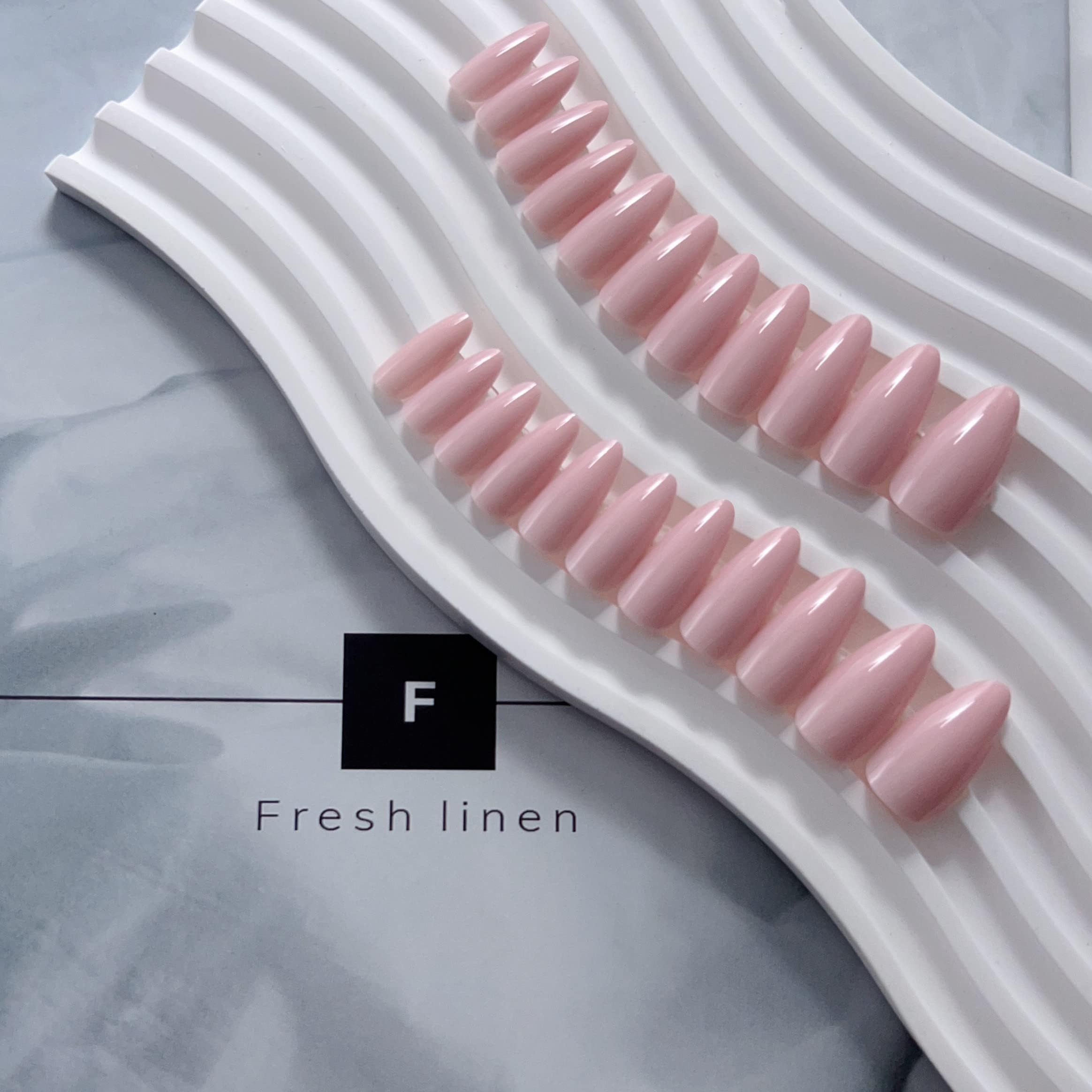 KQueenest Soft Gel Press on Nails Almond Medium, Dusty Light Pink False Nails Almond, Glossy Solid Nude Pink Fake Nails Set - Image 4