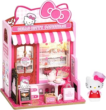 Hands Craft Hello Kitty Patisserie Miniature House Kit with Hello Kitty Figurine Kawaii 3D Puzzle with Switch Activated LED Lights DIY Wooden Craft Kit for Bedroom or Bookshelf Decor & Gifts