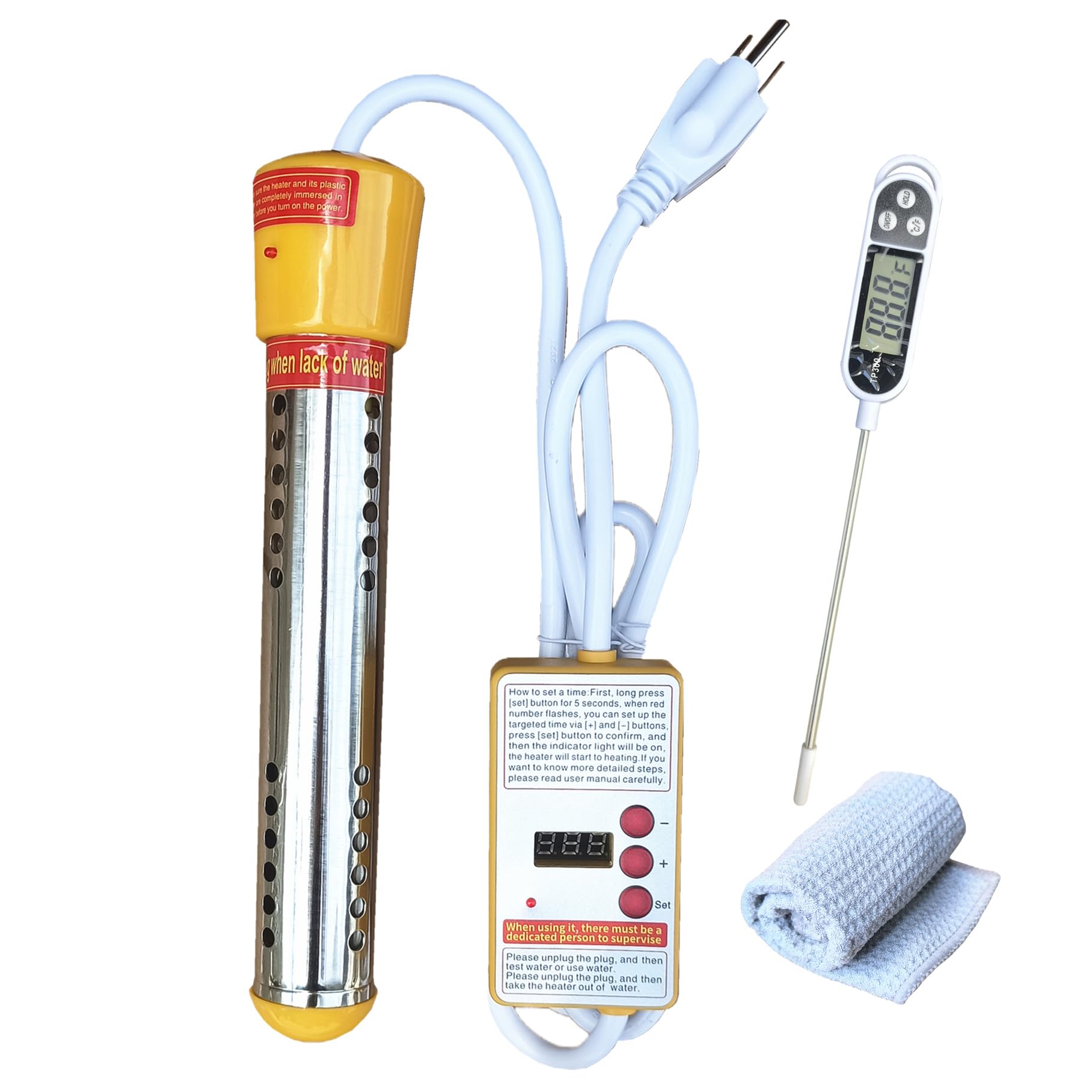 Electric Immersion Water Heater for Bucket, Bathtub Heater with Timed Automatic Power Off, Small Submersible Portable Heaters with 304 SS Guard for hot tub, Heats 5 Gallons Water in Rapid