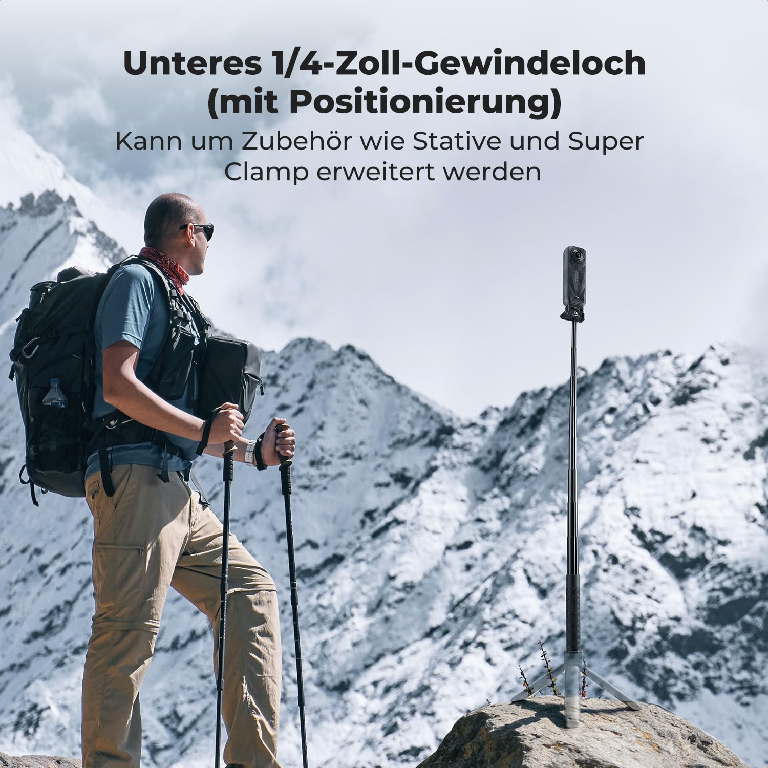 K&F CONCEPT Klappbarer Selfie-Stick für Insta360 X5, 92,5 cm Verlängerungsstange aus Aluminiumlegierung, Unsichtbarer Stab mit 1/4"-Schraub für Insta360 X4 Air/X4/X3, Luna Ultra, DJI Osmo 360