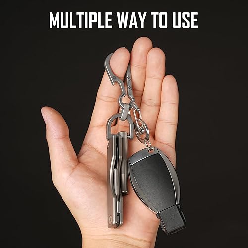 Miniatura 2 de KeyUnity KM15SW Titanium EDC Bottle Opener Keychain Clip with D Ring &amp; KA02 Titanium Split Ring Bundle
