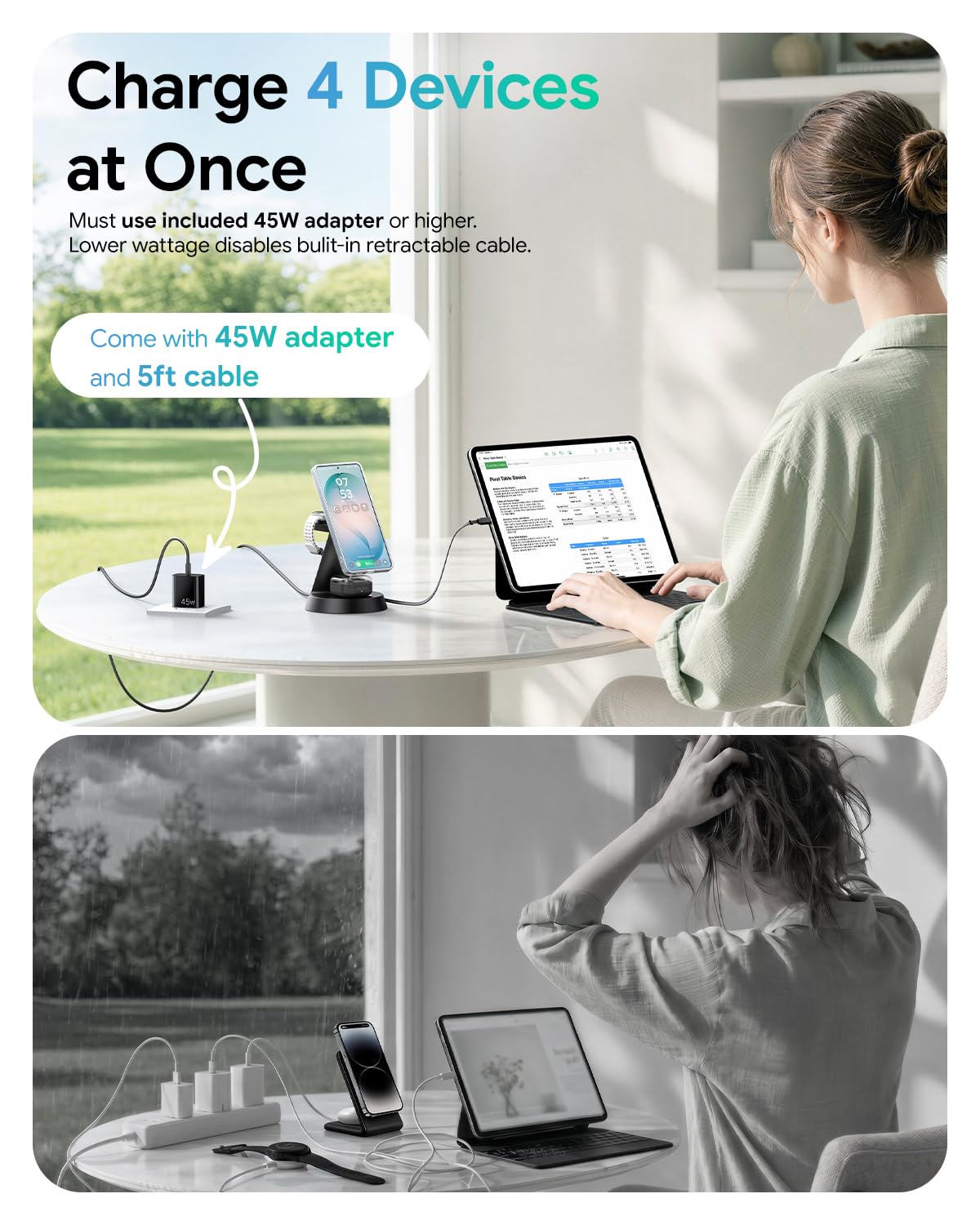 Meifigno Caricatore magnetico 4 in 1 per Samsung con cavo di ricarica rapida estensibile da 20 W, stazione di ricarica wireless compatibile con supporto di ricarica MagSafe per Galaxy S26 Ultra, Z