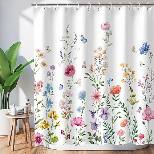 Miniatura 8 de LIVILAN - Cortina decorativa para bañoducha bonita, de flores silvestresplantas en acuarela, con ganchos, de 72 pulgadas de ancho x 72 pulgadas de