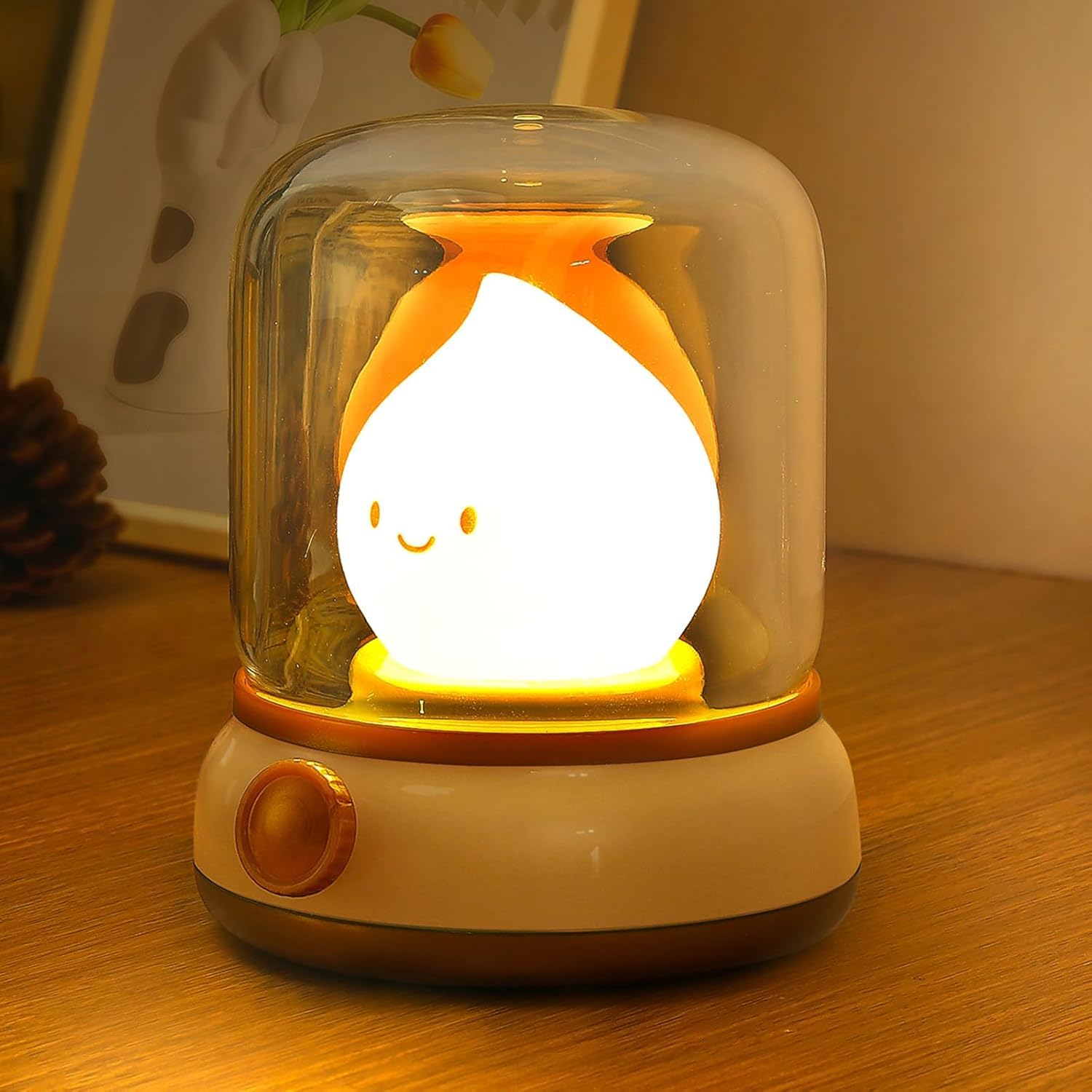 Ghost Campfire Night Light, Small Cute Kerosene Bedside Lamp, 2 Modes Dimmable Warm Night Lamp with Timer, Rechargeable Battery Night Light for Baby Nursing/Kids Sleep Aid/Camping/Party/Room Decor