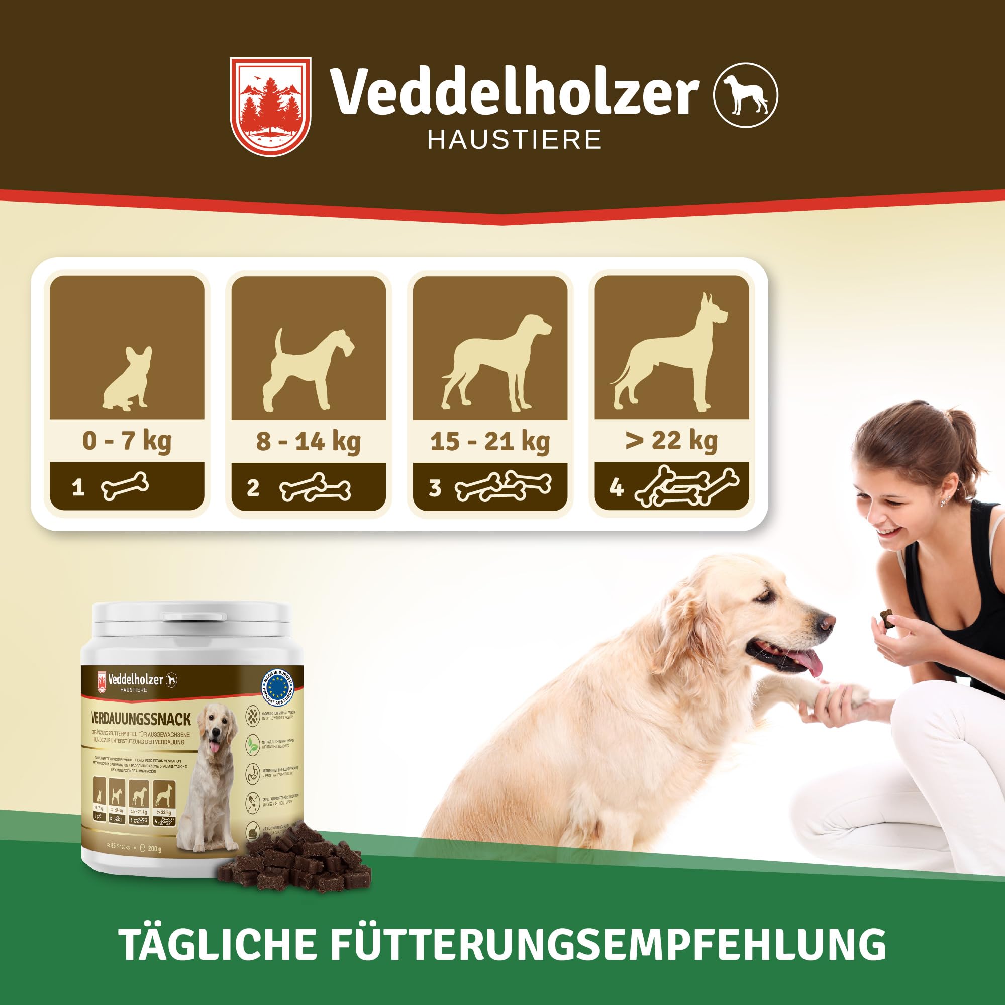 Veddelholzer Hunde Probiotika zur Unterstützung der Darmflora als Nahrungsergänzungsmittel mit natürlichen Inhaltsstoffen perfektes Hundezubehör als Verdauungssnack oder leckerli für Hunde