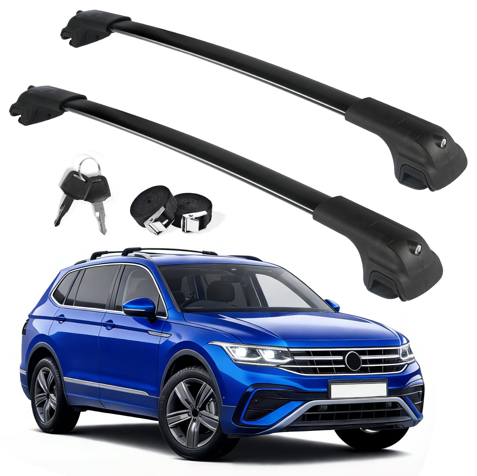 Zorik 300LBS Heavy Duty Roof Rack Cross Bars for VW Tiguan 2018-2026 &amp; Taos 2022-2026 (with Side Rails, Not for Limited), Lockable Anti-Theft Aluminum Rooftop Cargo Bars with 2 Straps