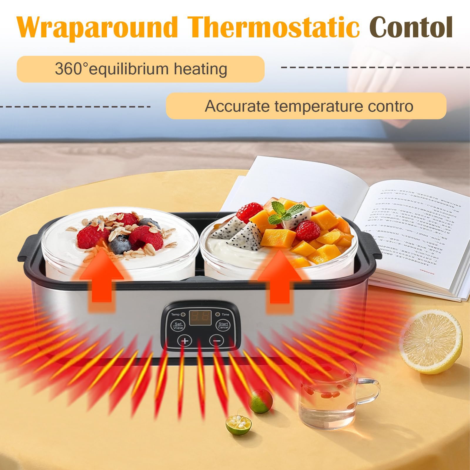 Yogurtera para Yogur Probiótico con Tiempo y Temperatura Ajustables | Incluye 2 recipientes de vidrio; máquina automática para yogur griego, ideal para preparar yogur casero saludable y postres.