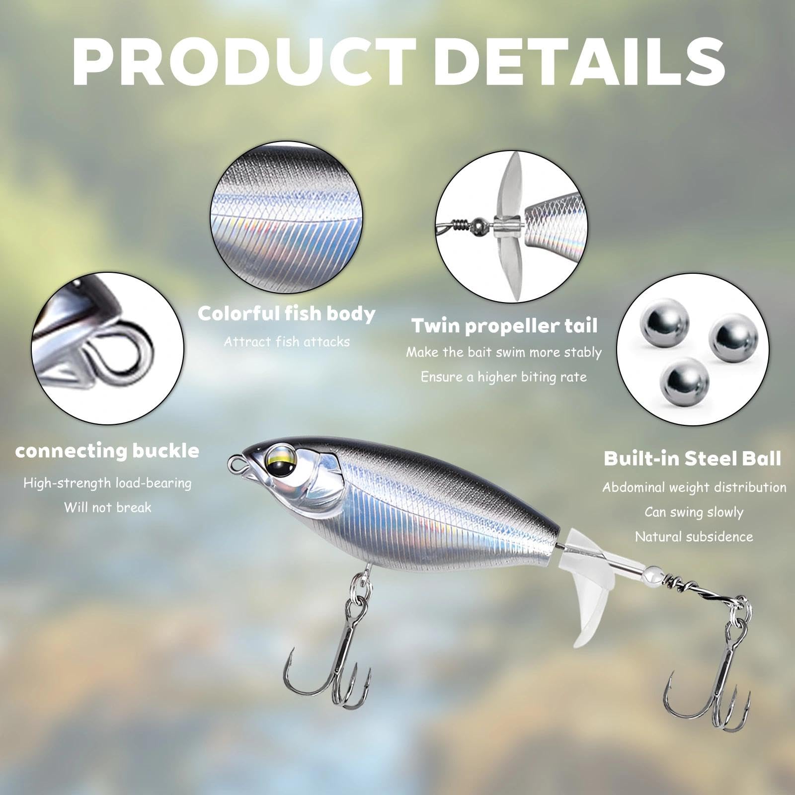 4 Pezzi Esche Artificiali Esche da Pesca Whopper Plopper Spigole esche Pesca Artificiali Spinning Mare con Coda a Spirale e Ami da Pesca Punte per Pesce Gatto Bass Pike (8 cm/10 g)