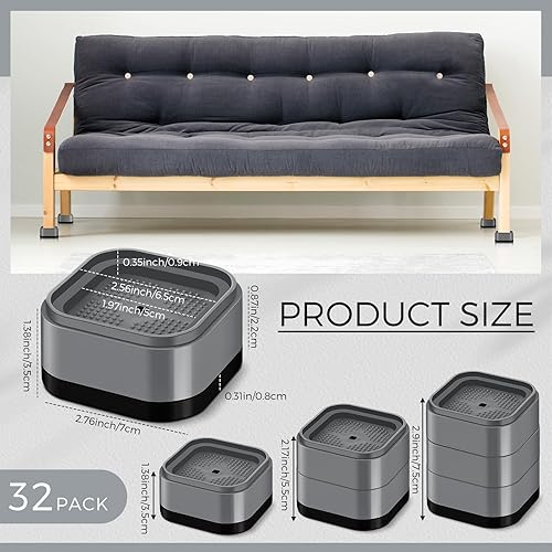Miniatura 9 de Elevadores de cama ajustables para muebles, elevadores de patas de escritorio de 1.38 pulgadas, apilables, resistentes, bloques de elevación de cama