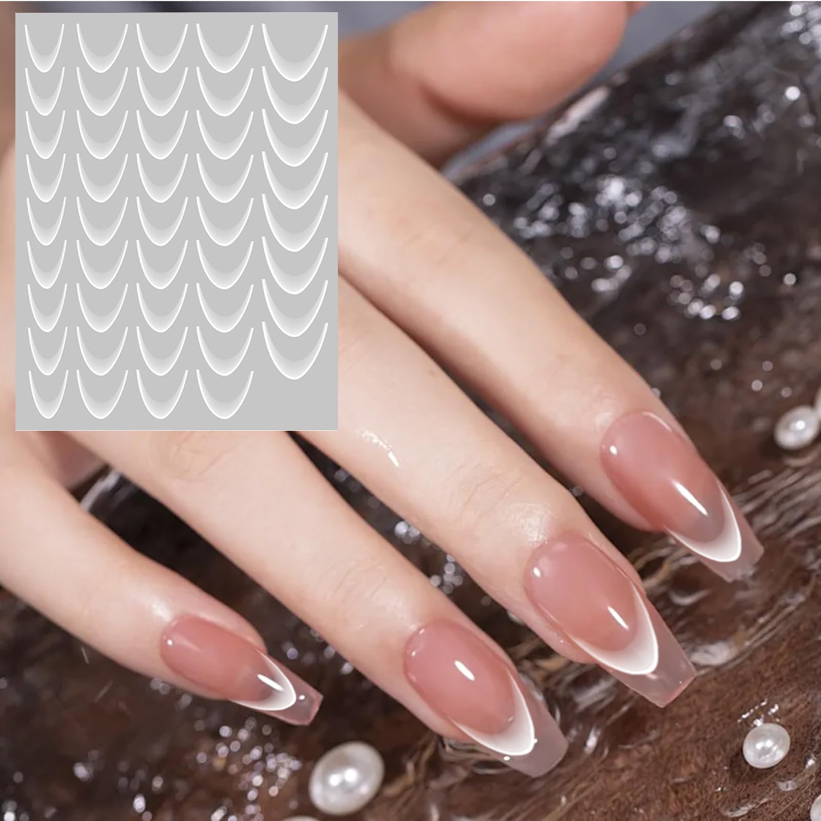 Naklejki Paznokcie French Tip | Dekoracje Ko?cówki Paznokci W Kszta?cie Pó?ksi? ?yca - Samoprzylepne Naklejki 3D Koniuszki Palcow Dla Kobiet Akcesoria Do Dekoracji Paznokci