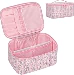 Makeup Bag, Portable Cosmetic Bag, Large Capacity Travel Makeup Case Organizer for Women and Girls, Train Case Makeup Bag for Toiletries for Traveling with Handle and Divider, Black