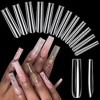 Ledander 504Pcs Extra Long Square False Nails Set,XXXL Clear False Nails 12 Sizes Straight Square Nail Tips for Nail Extensions,Full Cover Press on Nails Clear Acrylic Fake Nails French Fake Nail