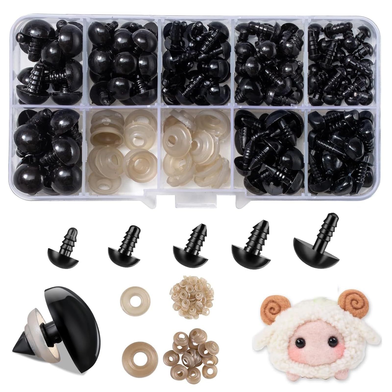 Znfdos Black 200Pcs Safety Eyes For Crochet, 6-12Mm Plastic Safety Eyes Assorted Sizes Doll And Stuffed Animal Eyes With Washers For Diy Crochet Lovers Stuffed Animals Making Supplies