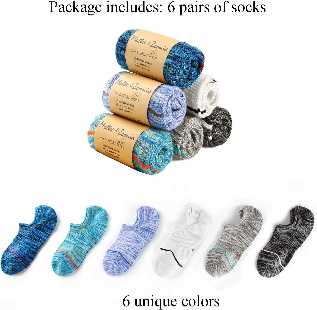 Mens No Show Socks Low Cut Casual Invisible No See Athletic Cotton Sock Non-slide 6 Pairs Size M/L - Image 7
