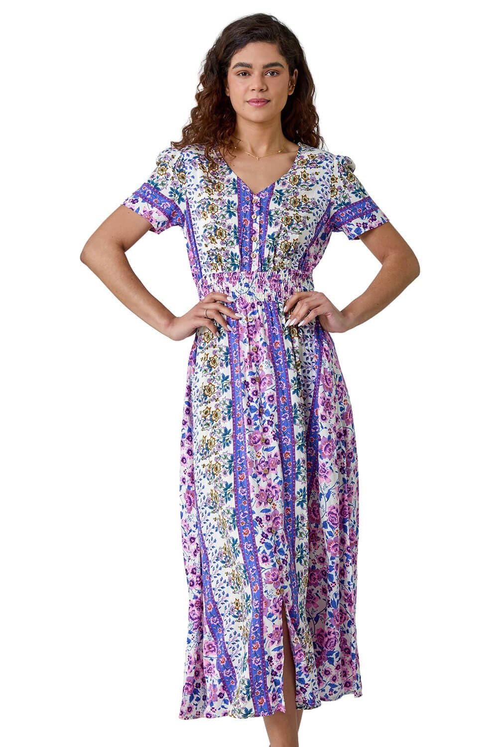 Roman Women's Abstract Print Button Maxi Dress in Purple | Size: 18