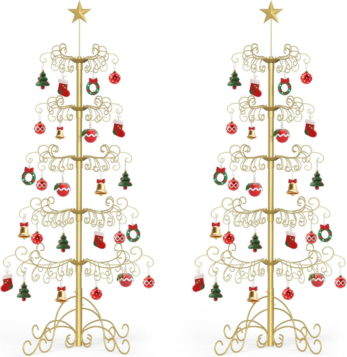 SUNYRISY 7Ft Metal Ornament Display Stand Wrought Iron Black Christmas Tree with Wire Hanging Hooks for Holiday Christmas Halloween Balls Decoration Gift