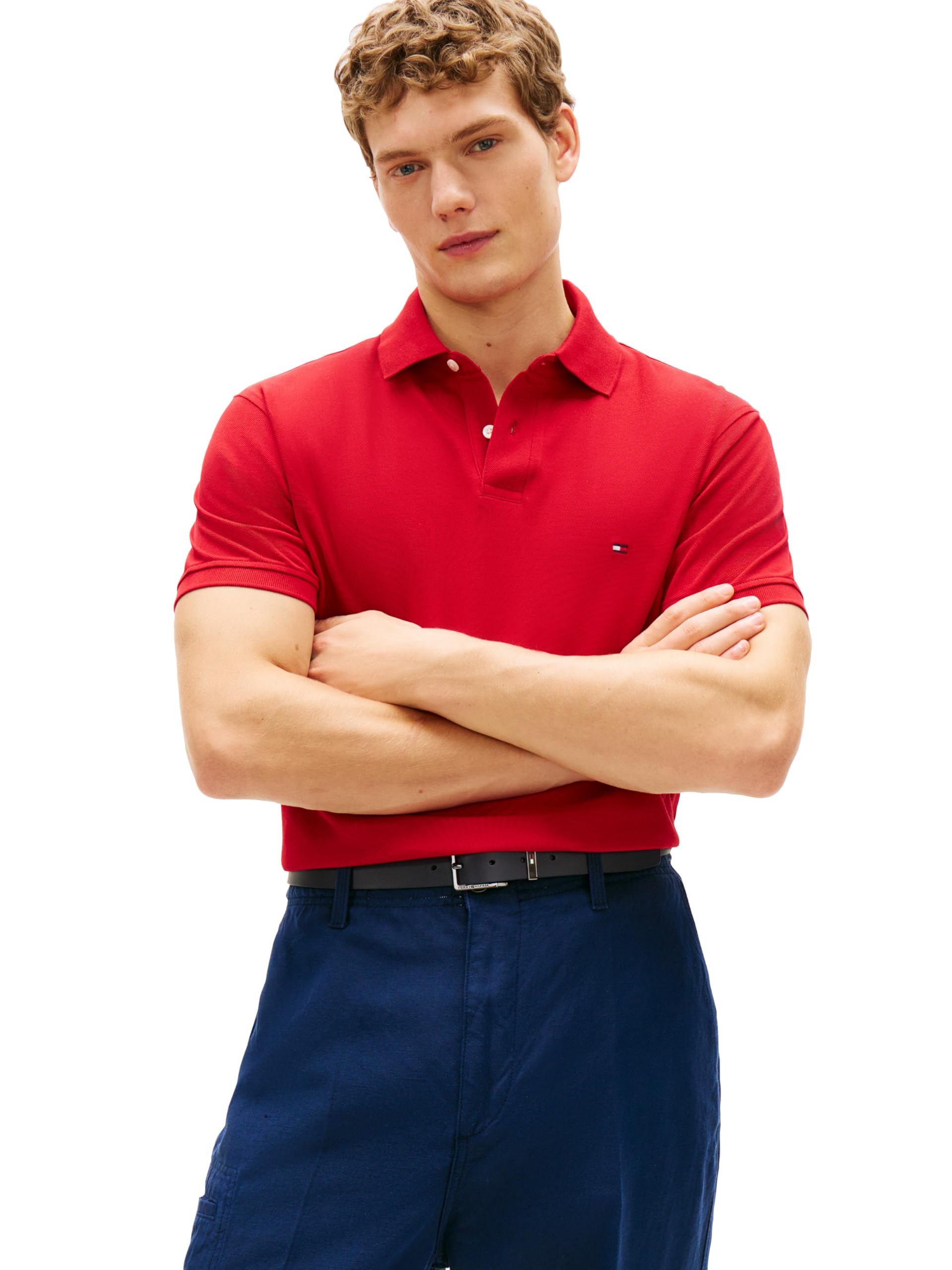 Tommy Hilfiger Men's Short Sleeve Polo Shirts in Classic Fit with Stretch and Organic Pique Cotton