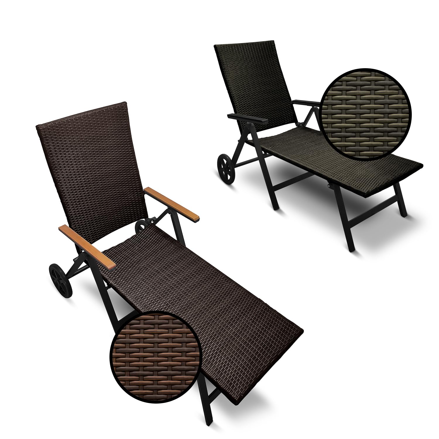 Generisch Aluminium Polyrattan Rollliege verstellbare Relaxliege 120 kg belastbar Sonnenliege Klappbare Gartenliege Campingliege Grau Neu