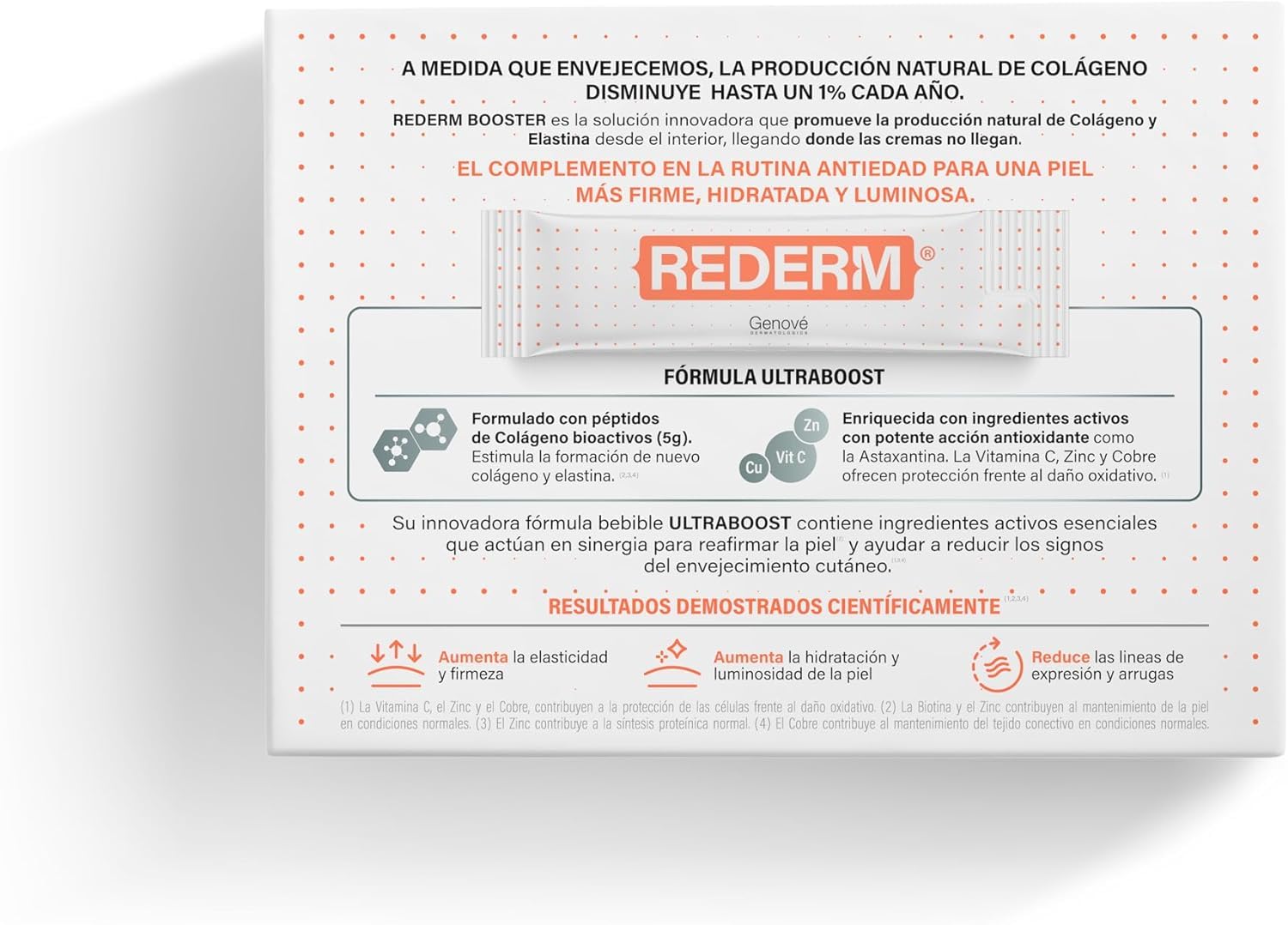 Fluidbase Rederm | Colágeno Bebible | Antiaging | Combate el Envejecimiento Cutaneo | Estimula la Síntesis de colágeno y elastina | 20 sobres