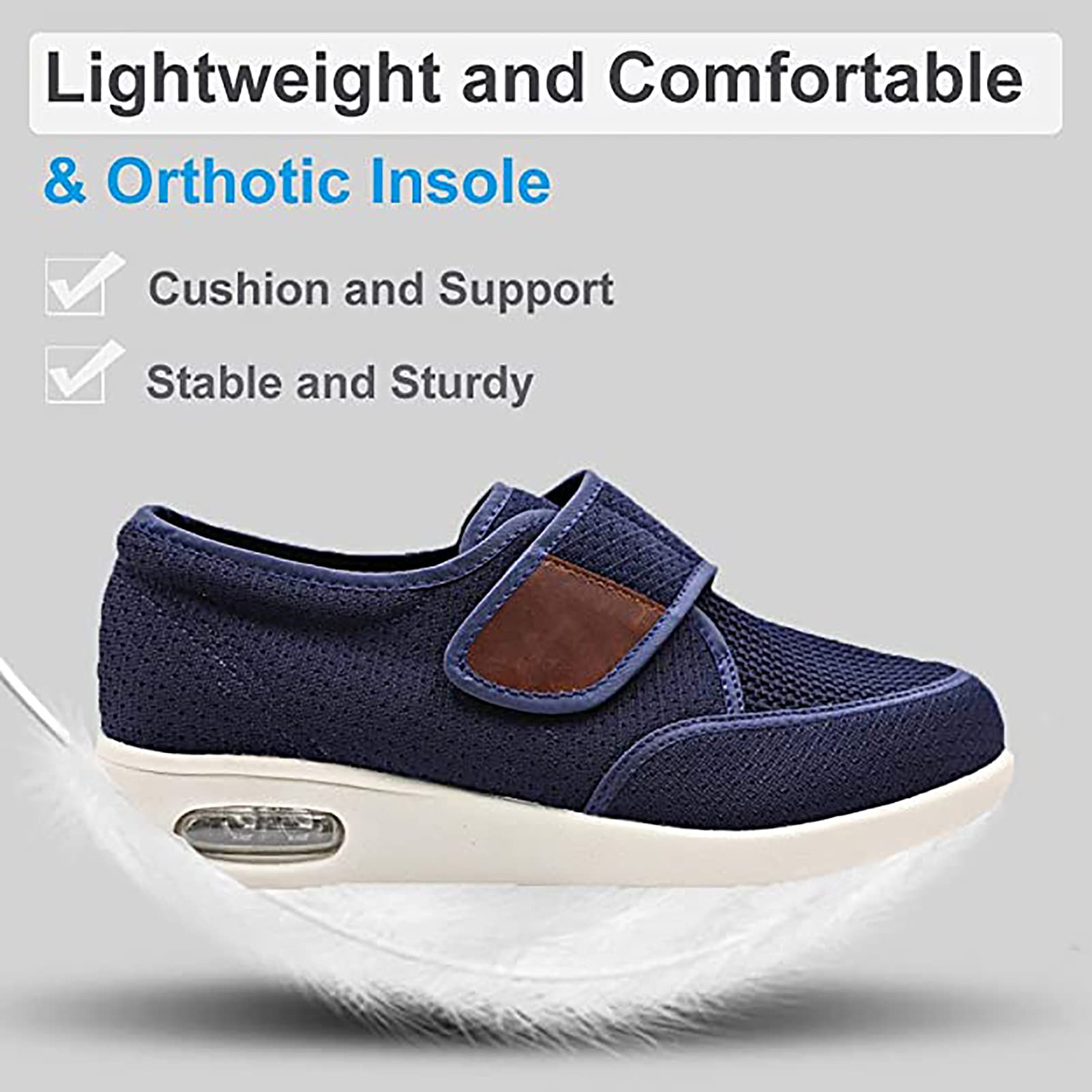 Hombres Zapatos Para Edema Diabético Ligero Caminando Respirable Zapatillas Anchas Correa Ajustable Cierre Para Ancianos, Pies Hinchados, Fascitis Plantar,Gray04,51