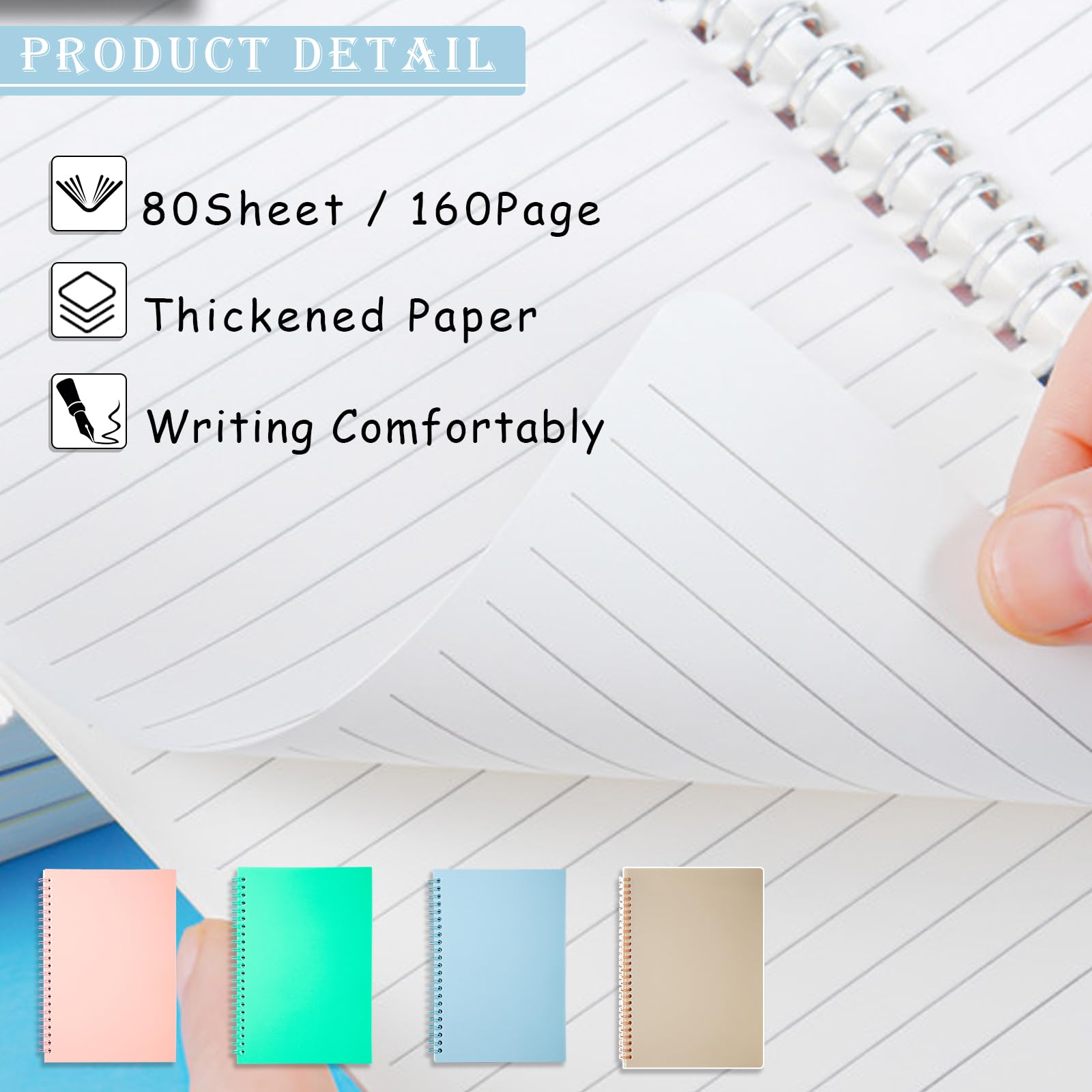 GOOKALA A5 Spiral Lined Notepad,4 Pack Spiral Notebook Wirebound Notebooks 80 Sheets(160 Pages)/Per Pack A5 Sketch Book Reporters Notepad for Office Travel School Drawing Multicolor - Image 3