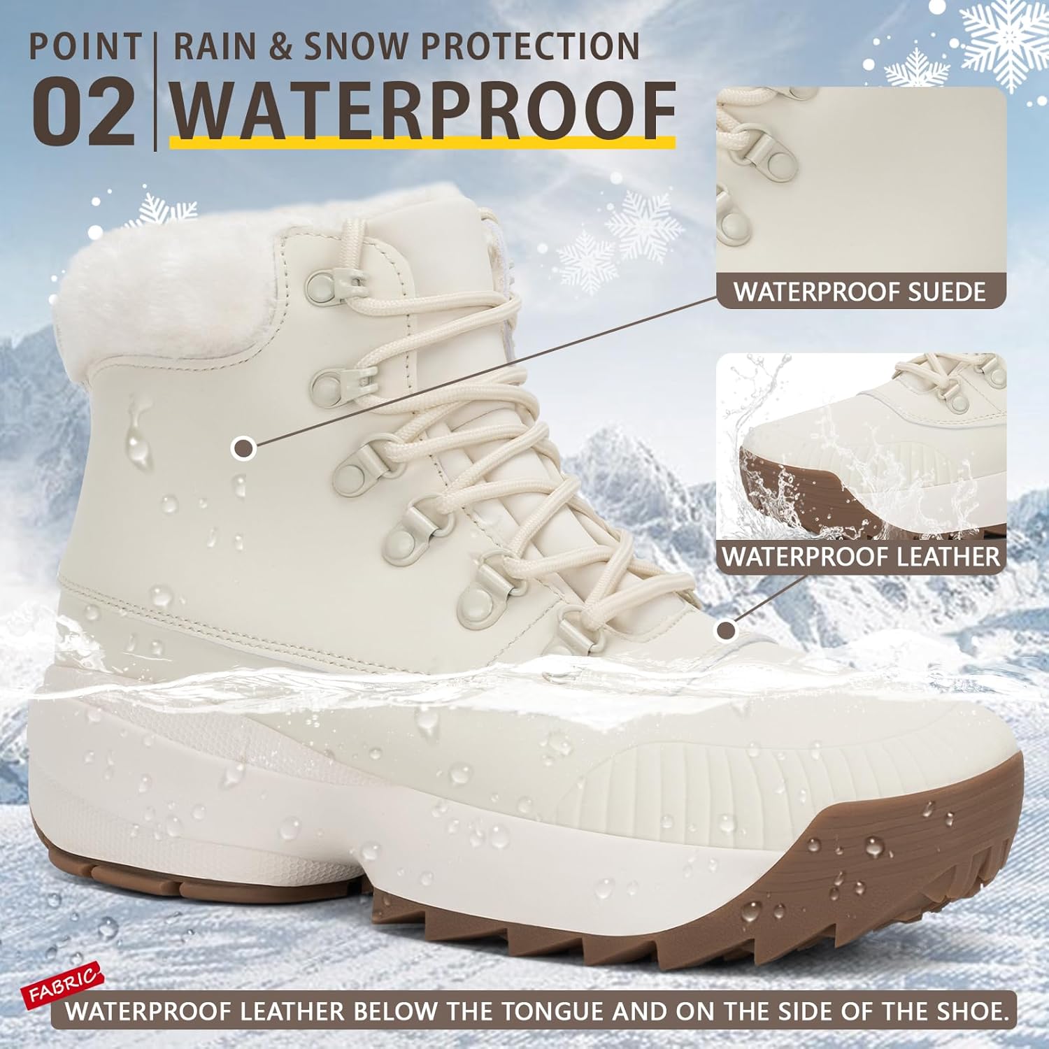 Waterproof Winter Snow Boots for Women丨Insulated-Warm Fur-Lined Booties丨Non-Slip Cushion Outdoor Walking Boots丨Lightweight Comfortable Casual Suede Leather Short Boots