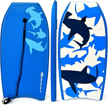 Goplus 41/37/33 Lightweight Body Board for Beach, Surf Board with EPS Core, XPE Deck, HDPE Slick Bottom, Wrist Leash, Bodyboard for Kids Adults Surfing