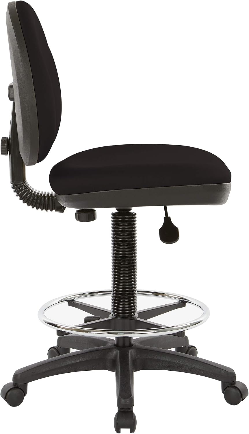 Office Star DC Series Drafting Chair with Sculptured Seat and Back, Built-in Lumbar Support and Adjustable Foot Ring, Dillon Black Faux Leather Fabric