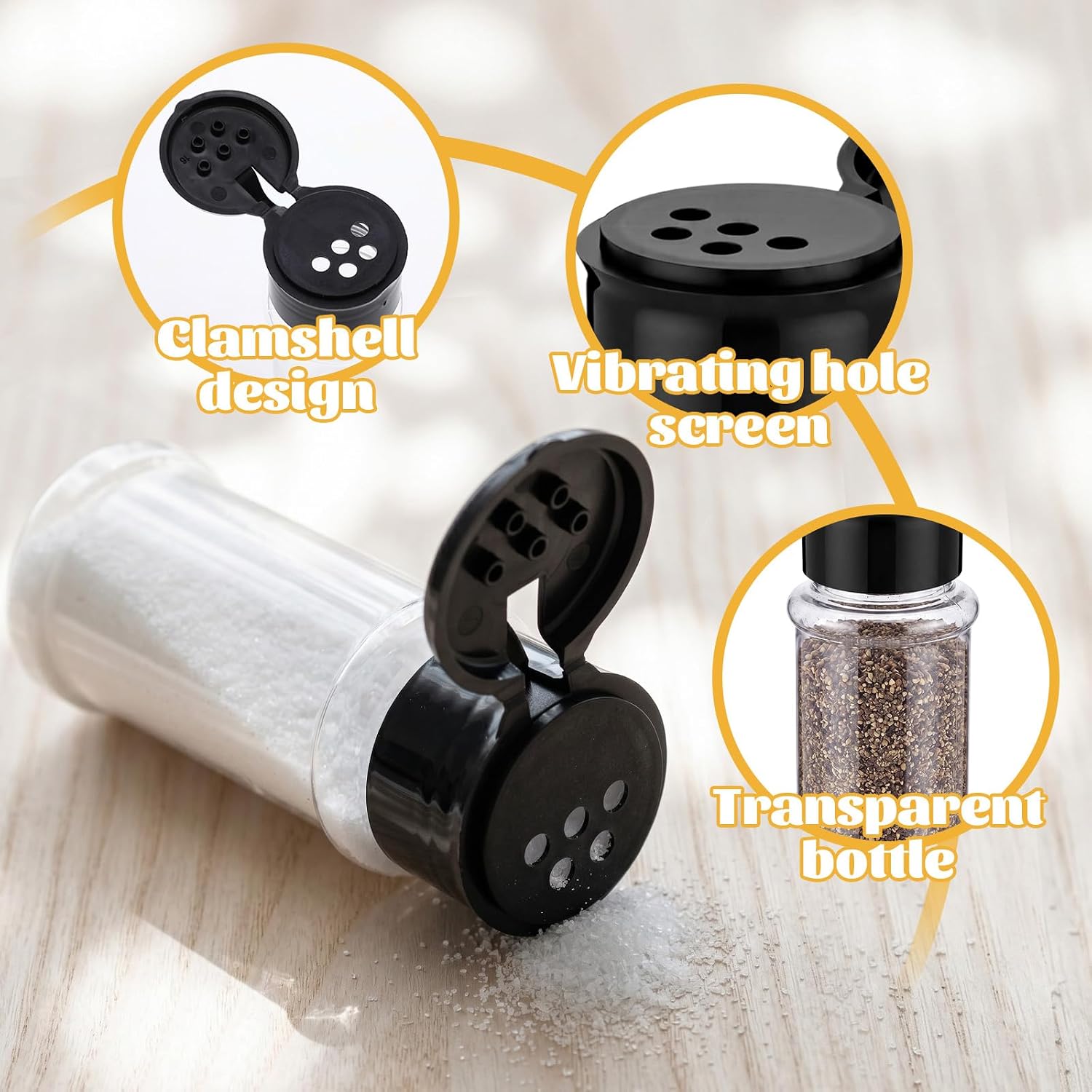 Mifoci 12 Pcs Plastic Salt and Pepper Shaker with Lid, 3.5 Oz, Black White