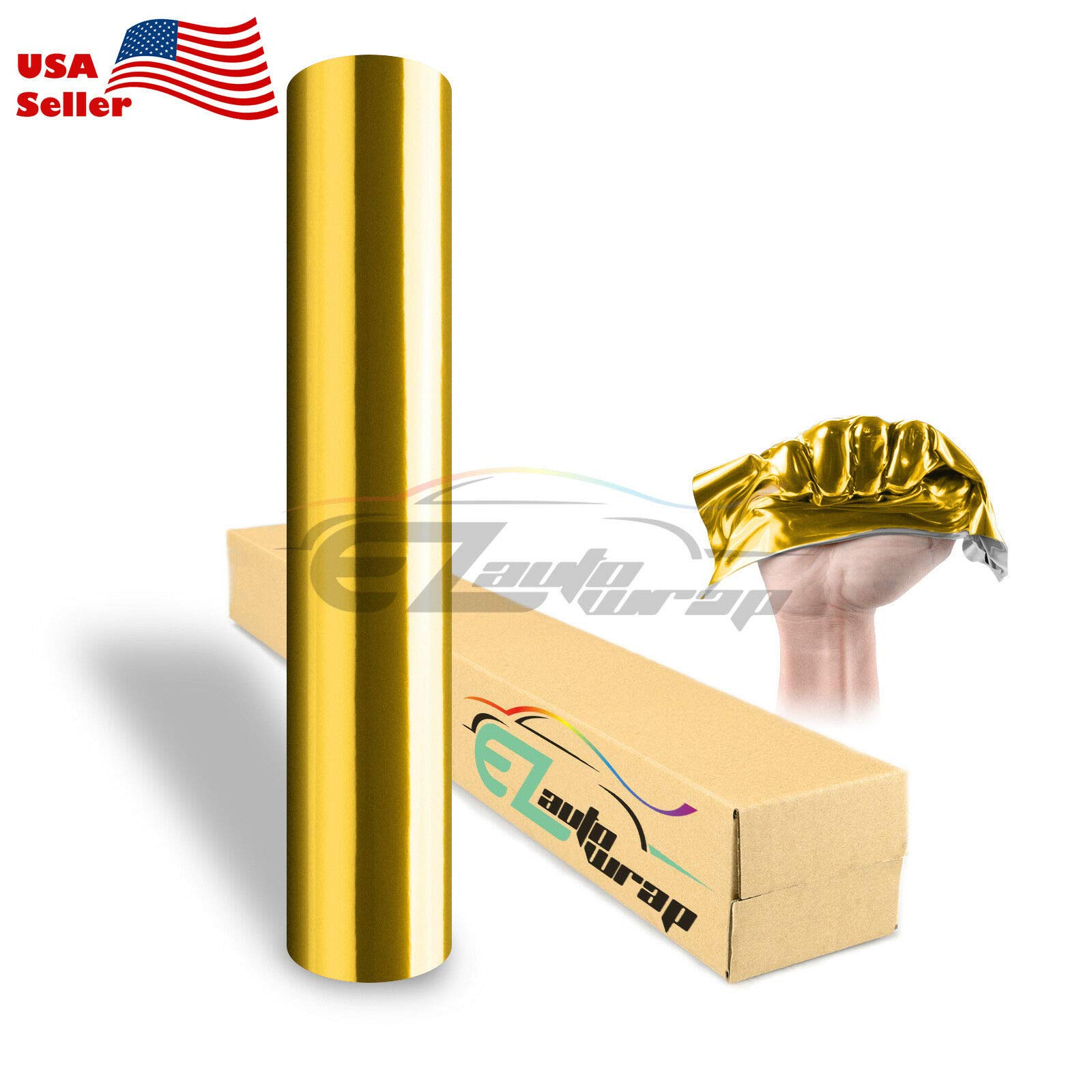 4"x8" (10cmx20cm) Sample Supercast Chrome Gold Vinyl Wrap Sticker Car Auto Vehicle Motorcycle DIY Decal Sheet with Air Release Channel Bubble Free Self Adhesive Peel and Stick