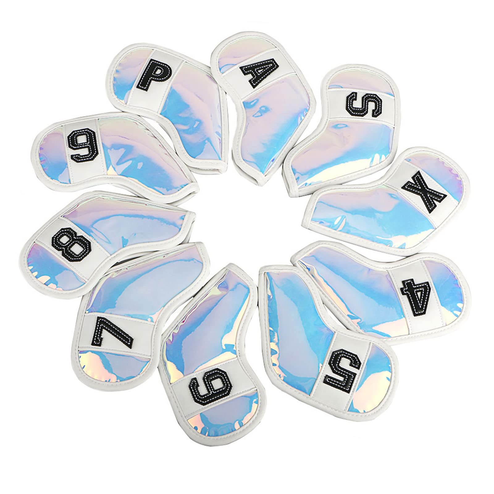 Copricapo in Ferro da Golf Copricapo Protettivo in TPU Putter per Mazze da Golf Coprimazze Riflettenti Impermeabili Durevoli 10 Pezzi con Nastro Magico,White