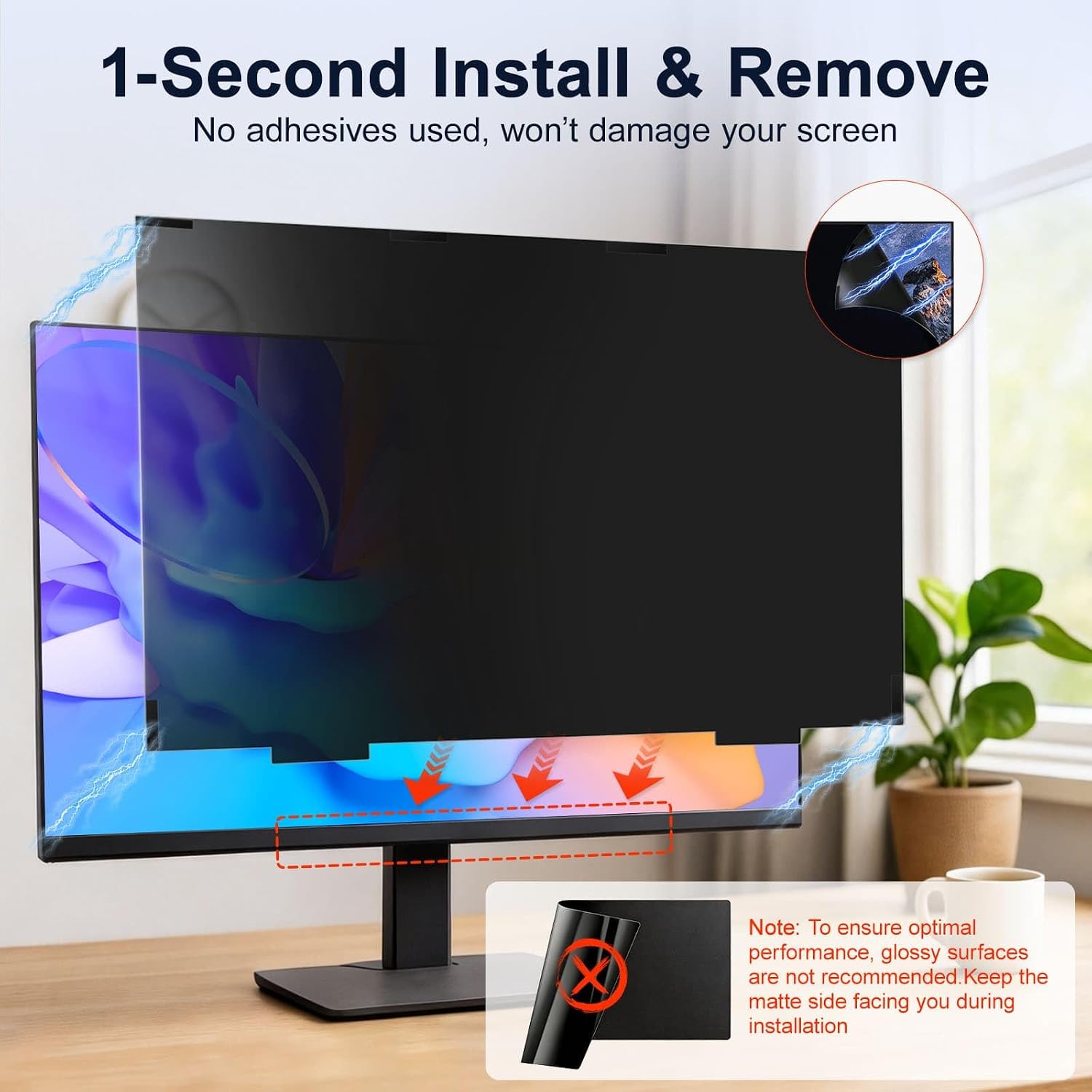 2 Pack Magnetic Removable 24 inch Computer Privacy Screen Filter for 16:9 Widescreen Monitor Desktop PC, 24inch Anti Blue Light Glare Eye Protection Shield, Anti Spy Screen Protector Screen