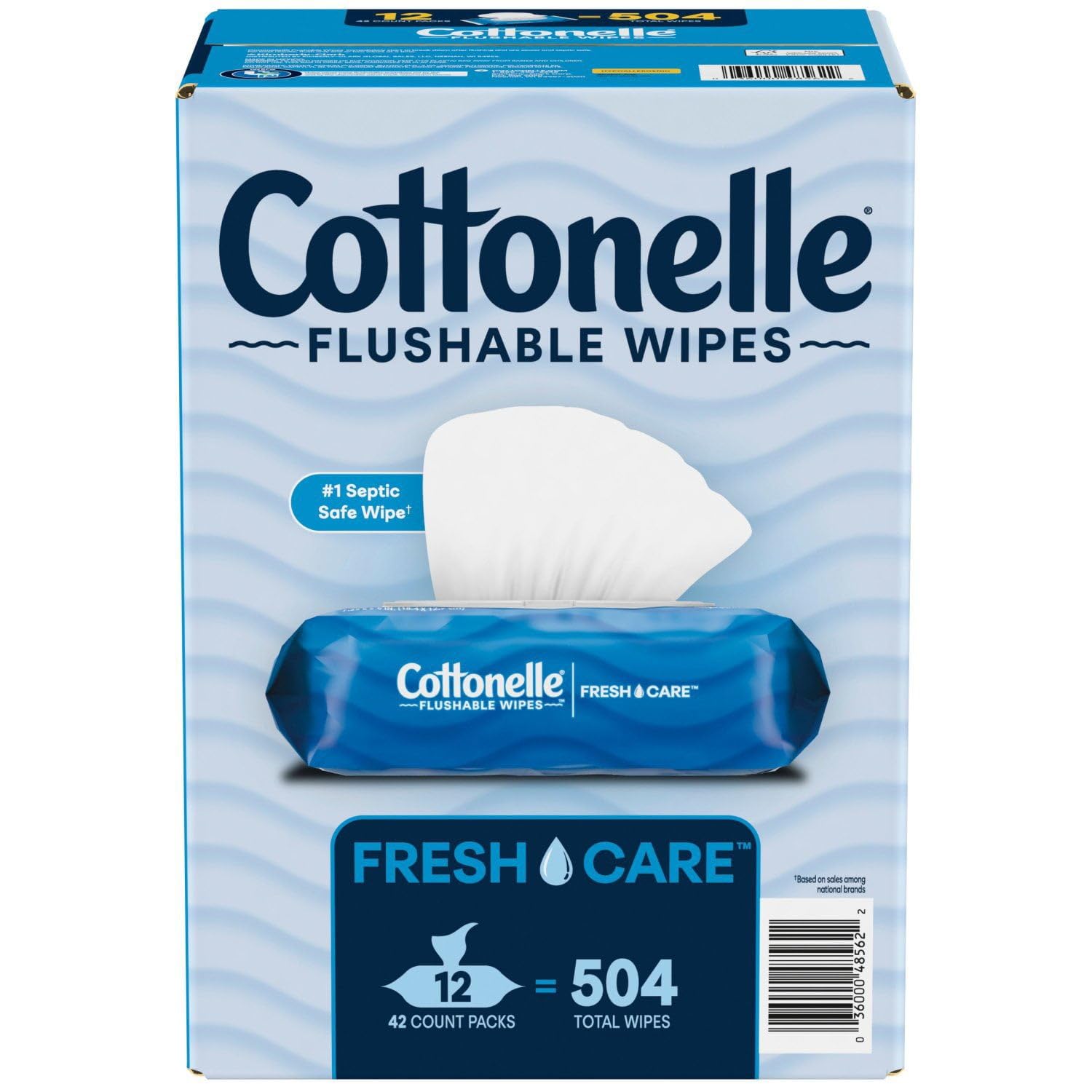 Flushable Adult Wet Wipes, 504 Count (12 Flip-Top Packs of 42), Septic-Safe, Odor-Reducing, 3x Cleaning Power
