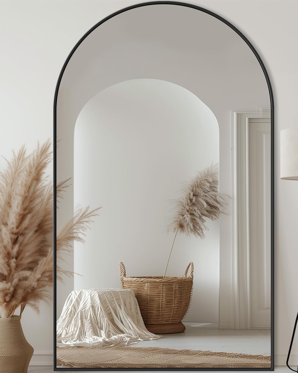 Antok Full Length Mirror, 44"x76" Oversized Floor Mirror with Stand for Bedroom, Living Room Cloakroom, Black, Arch Style