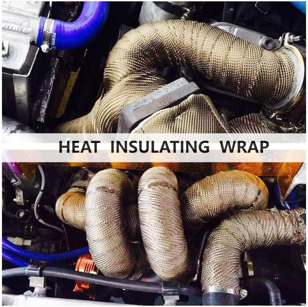 50-Foot Motorcycle Exhaust Heat Wrap - Fiberglass Header Wrap, Titanium Look